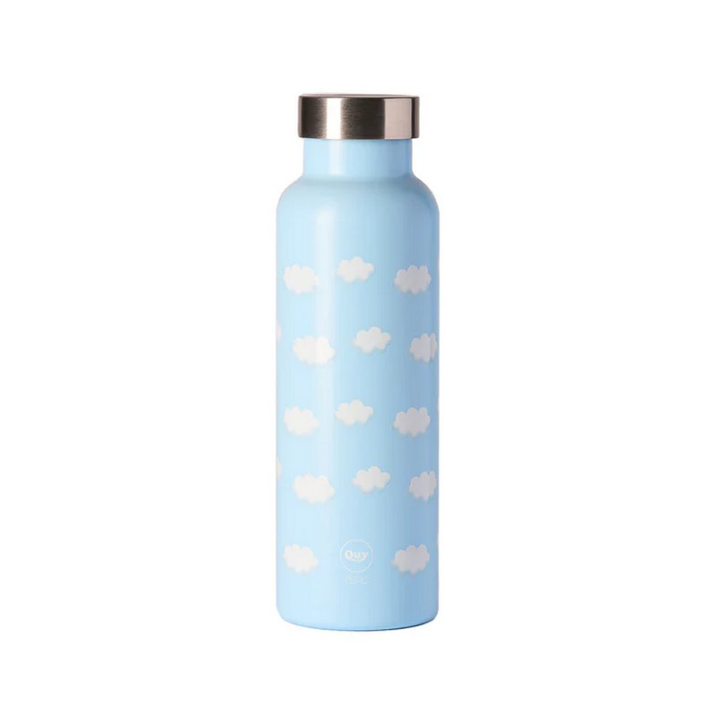 Borraccia termica in acciaio inox da 500 ml con decoro in rilievo a tema cielo azzurro con nuvole