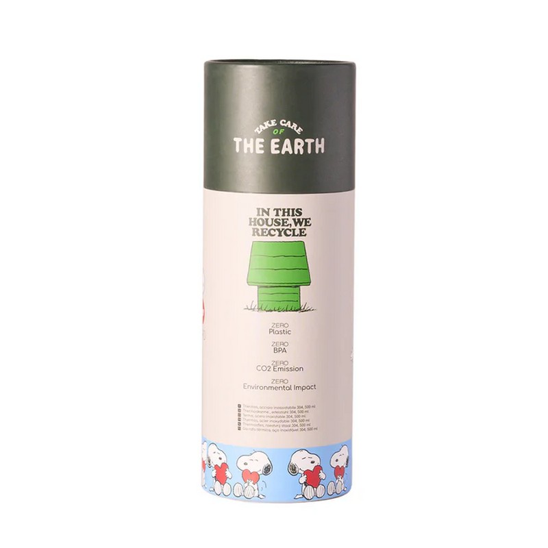 Borraccia termica in acciaio inox da 500 ml con decoro in rilievo a tema Snoopy con cuore su fondo azzurro