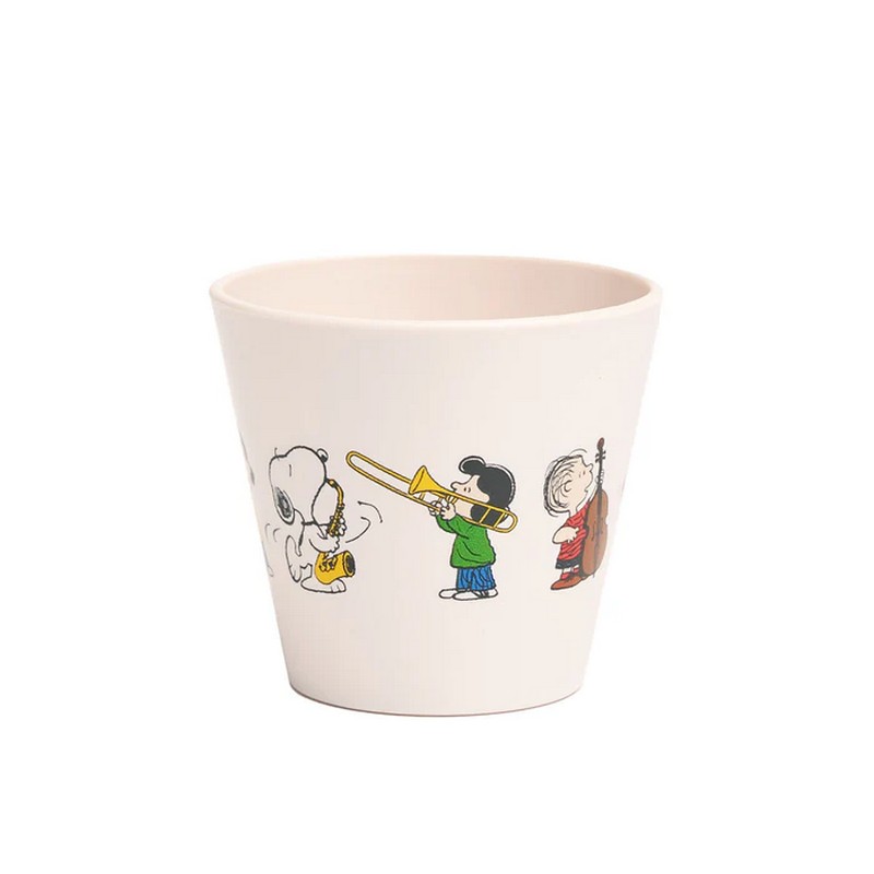 Tazzina bianca da caffè in materiale riciclato decorata con orchestra con Snoopy