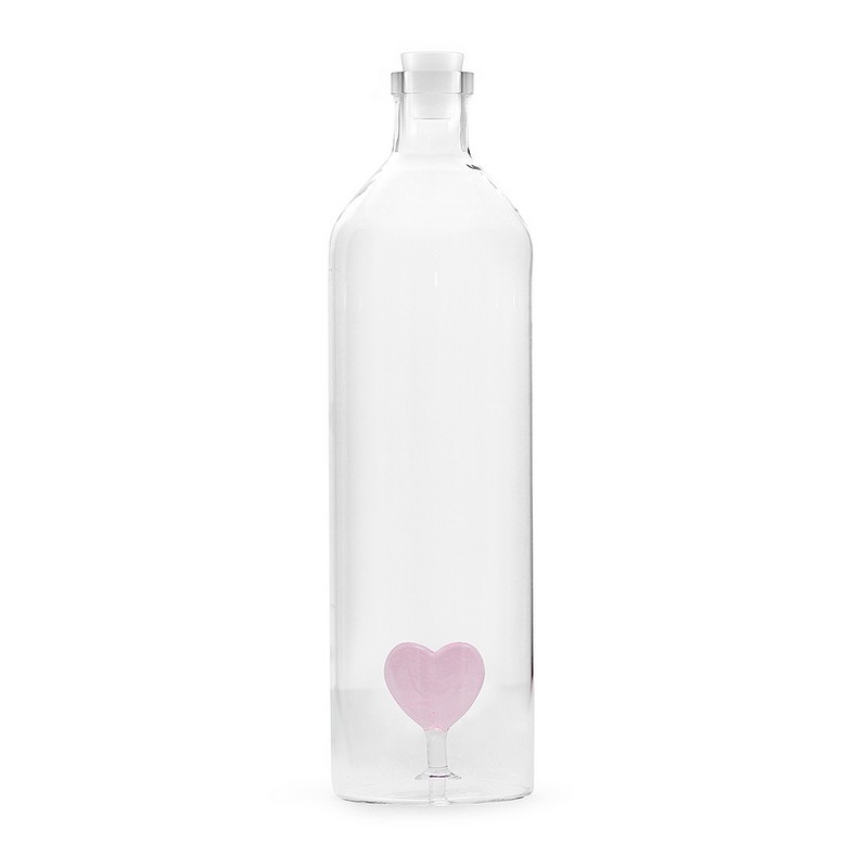 Bottiglia in vetro borosilicato con tappo e decoro interno fatto a mano a forma di cuore