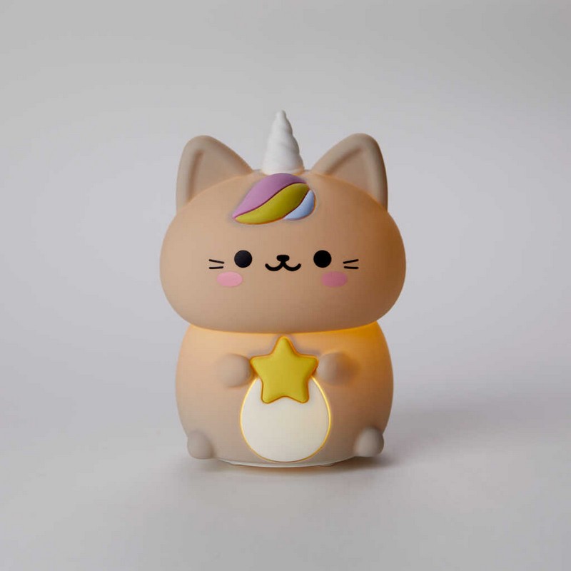Luce notturna morbida ricaricabile a forma di gatto unicorno, con controllo touch
