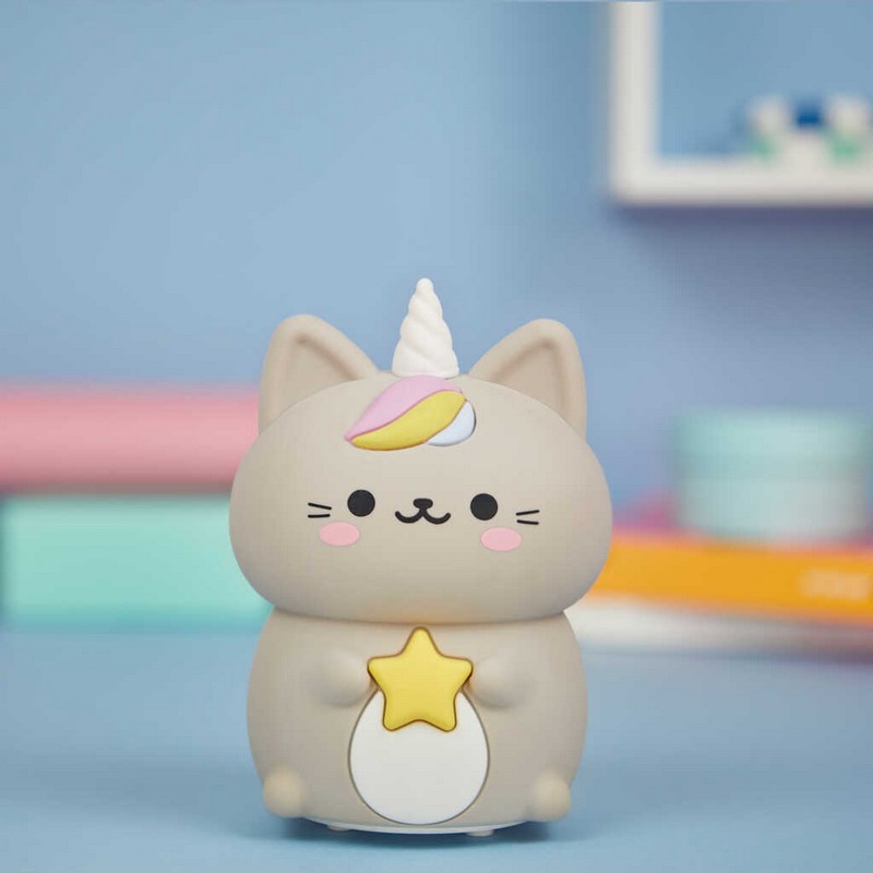 Luce notturna morbida ricaricabile a forma di gatto unicorno, con controllo touch