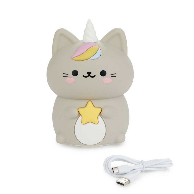 Luce notturna morbida ricaricabile a forma di gatto unicorno, con controllo touch