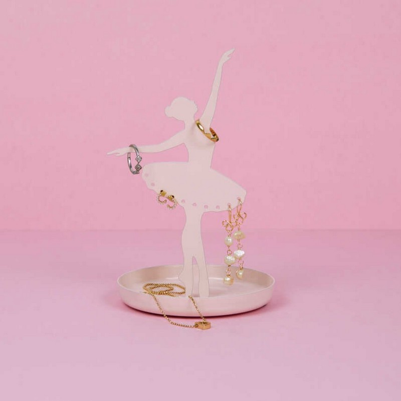 Portagioie in metallo a forma di ballerina rosa con base antiscivolo