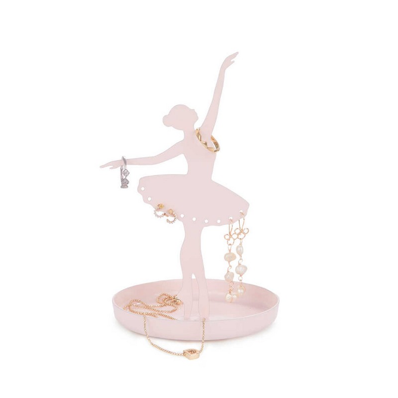 Portagioie in metallo a forma di ballerina rosa con base antiscivolo