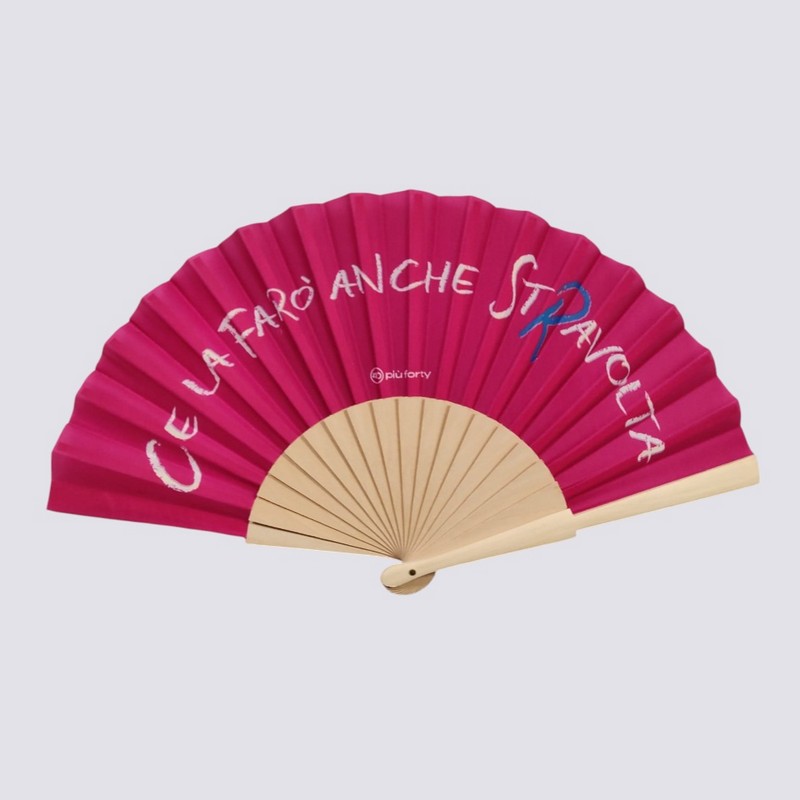 Ventaglio fucsia in bambù decorato con scritta 