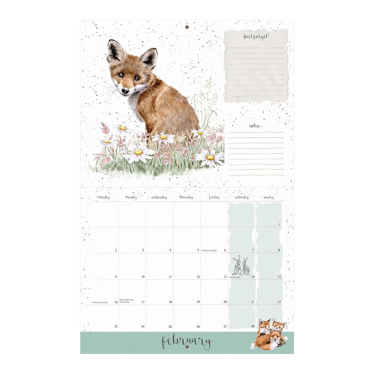 Calendario orizzontale 2026 da parete decorato con disegni di animali di campagna, con spazio per scrivere i propri appunti