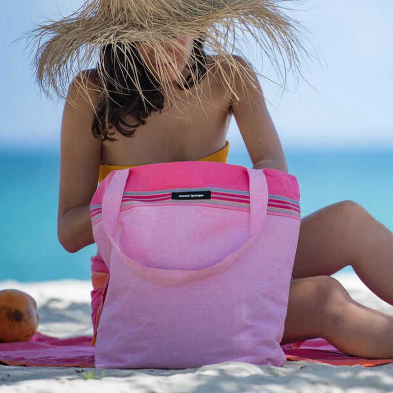 Borsa rosa in cotone kikoy del Kenya con tasca interna, utilizzabile come borsa spiaggia