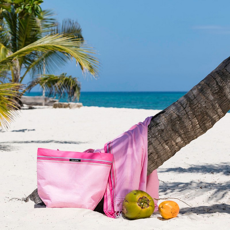 Borsa rosa in cotone kikoy del Kenya con tasca interna, utilizzabile come borsa spiaggia