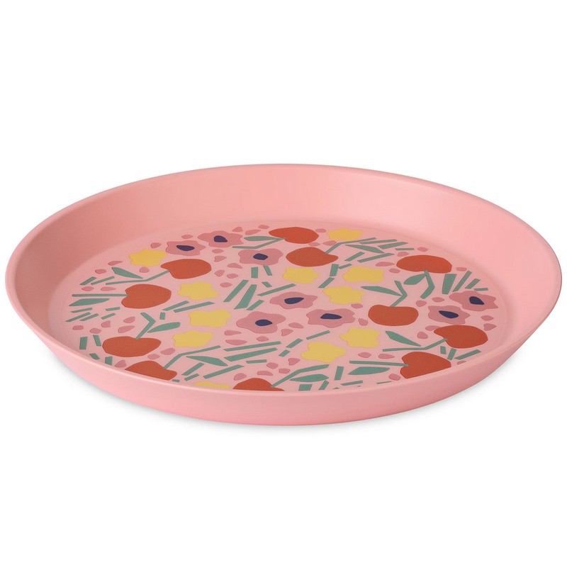 Piatto floreale rosa in bioplastica riciclabile, utilizzabile in lavastoviglie, microonde e freezer