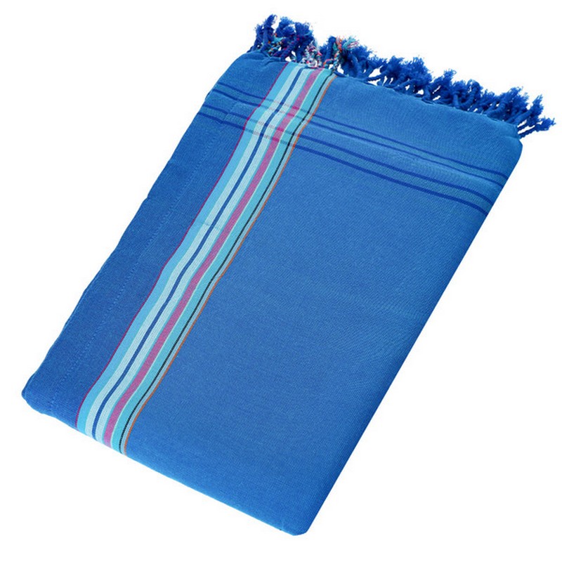 Telo mare in cotone kikoy del Kenya blu, utilizzabile anche come asciugamano e sarong 