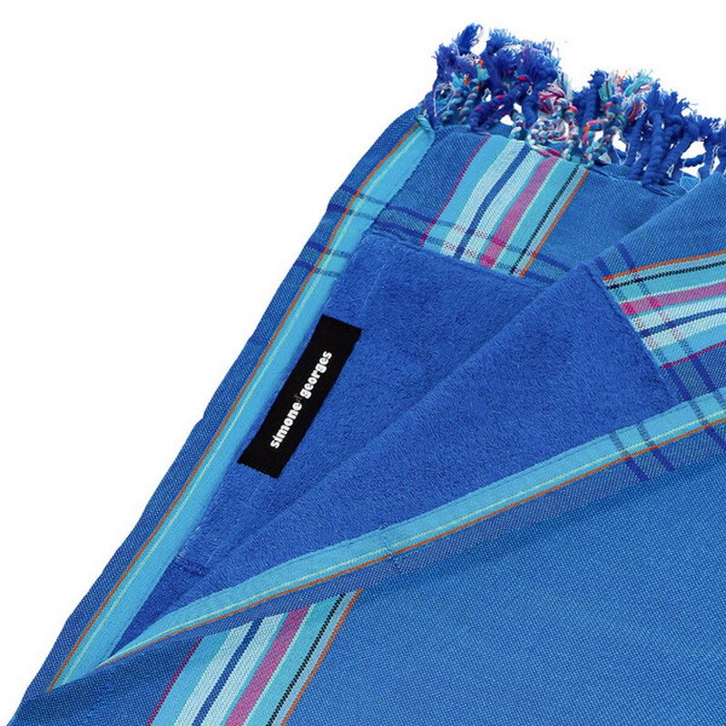Telo mare in cotone kikoy del Kenya blu, utilizzabile anche come asciugamano e sarong 