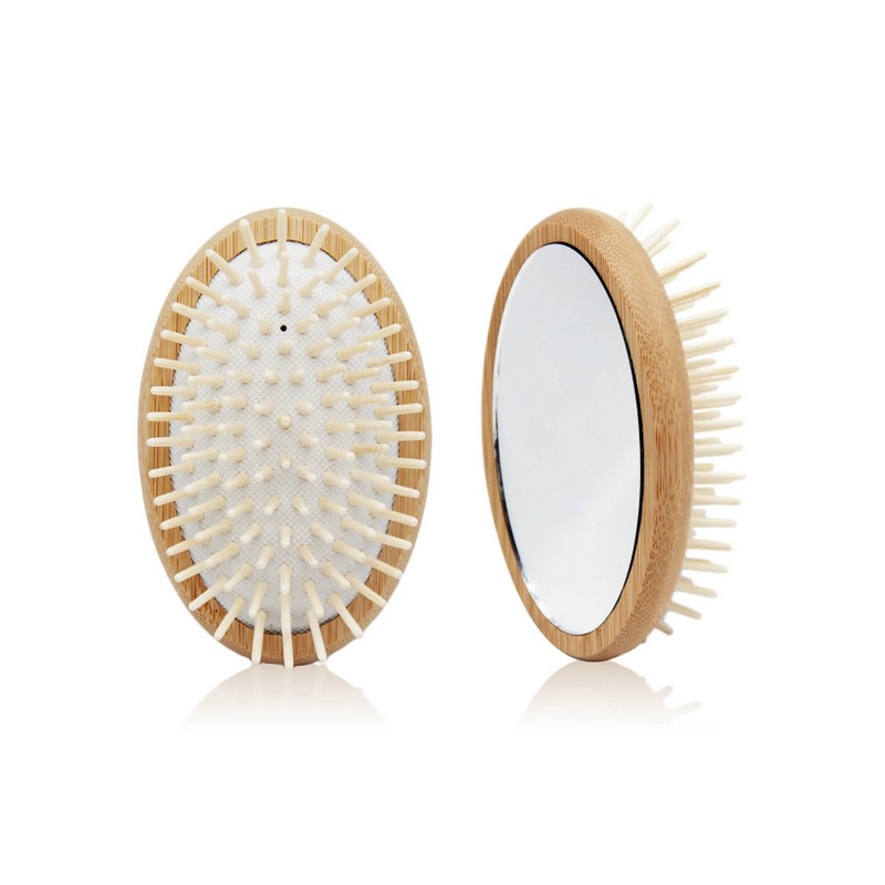 Spazzola per capelli in bambù con specchio