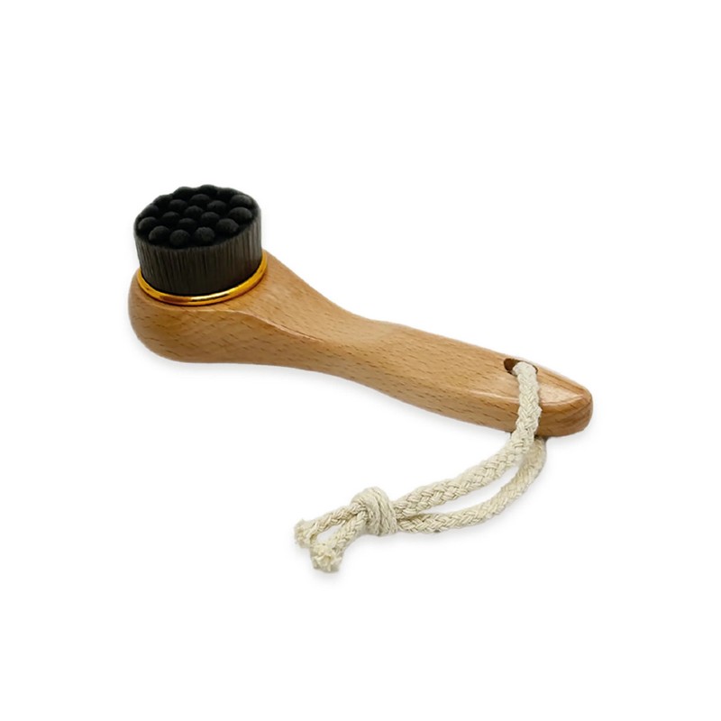 Spazzola per viso tutto in uno in fibra di carbone di bambù con manico in legno di faggio