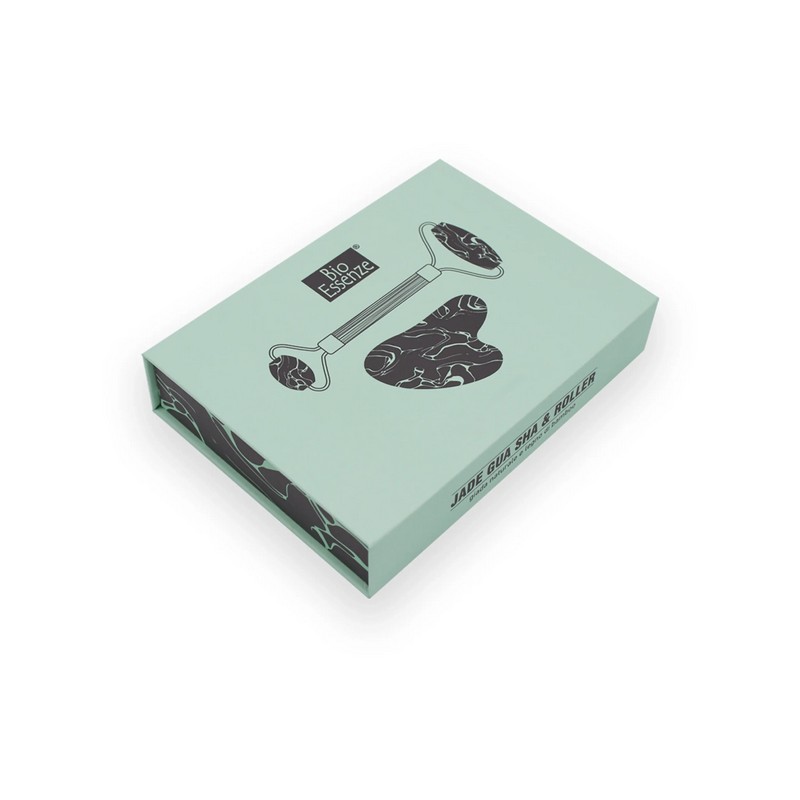 Set Gua Sha e roller in giada verde in cofanetto