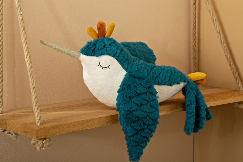 Peluche colibrì blu morbido