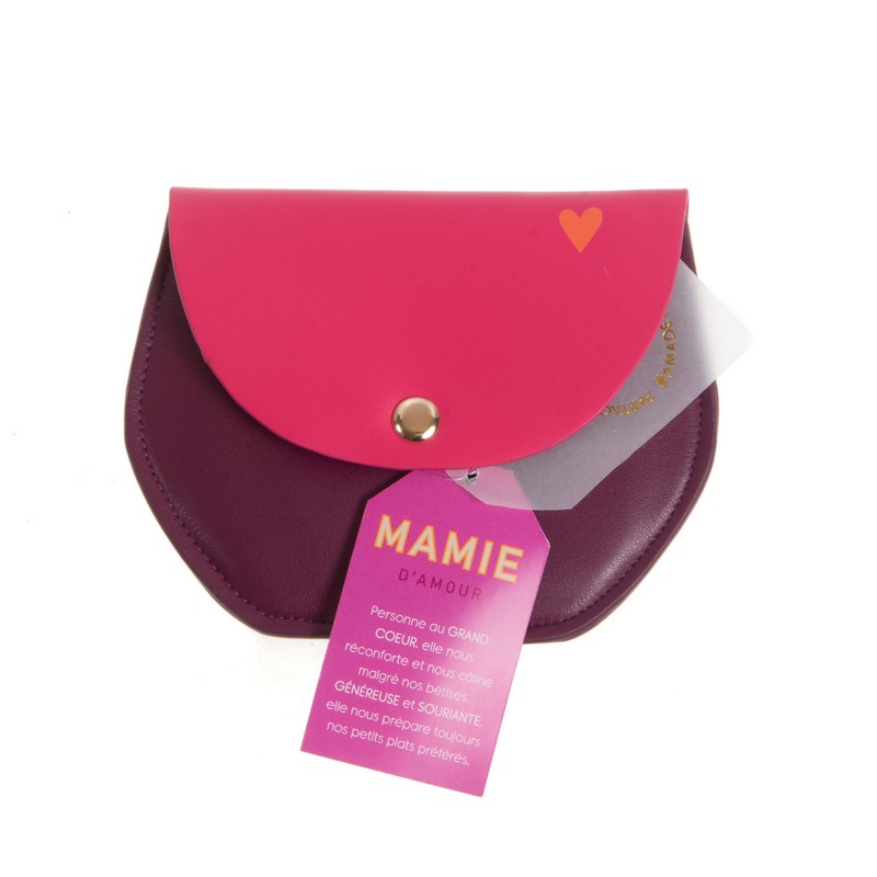 Portamonete in similpelle color fucsia e prugna con chiusura a bottone