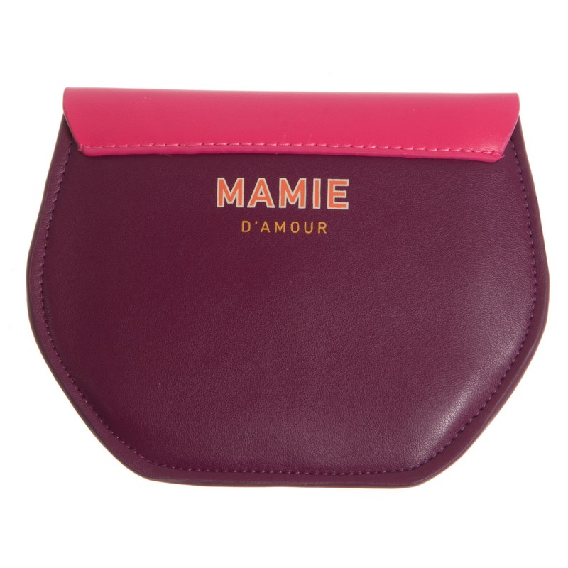 Portamonete in similpelle color fucsia e prugna con chiusura a bottone