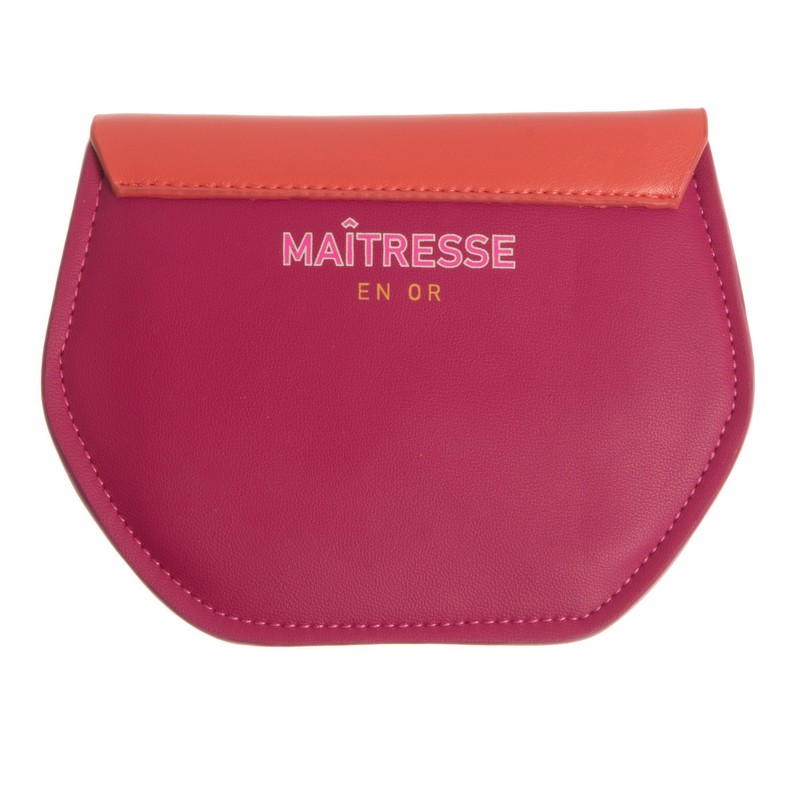 Portamonete in similpelle color arancione e prugna con chiusura a bottone