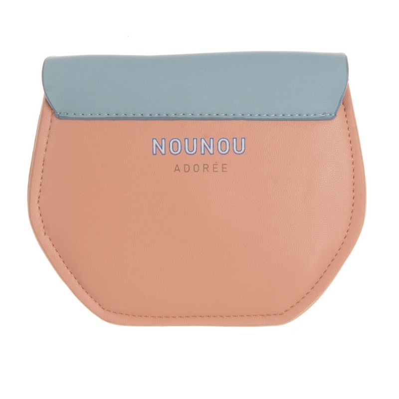 Portamonete in similpelle color azzurro e pesca con chiusura a bottone
