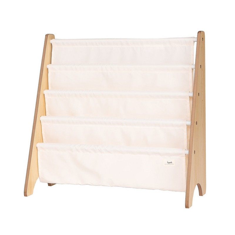 Libreria frontale montessoriana per bambini in legno color crema