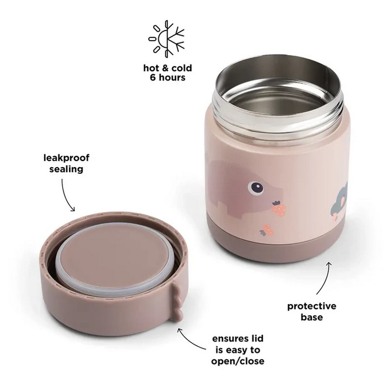 Contenitore termico alimentare in acciaio inossidabile per bambini rosa decorato con maiale e pecora, con chiusura ermetica e di dimensioni portatili