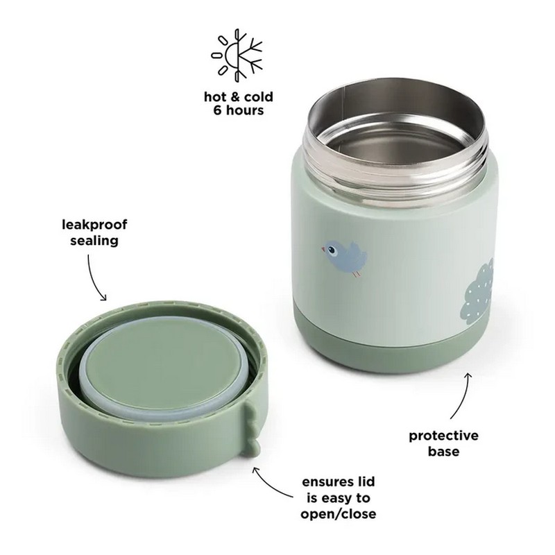 Contenitore termico alimentare in acciaio inossidabile per bambini verde decorato con coccodrillo, con chiusura ermetica e di dimensioni portatili