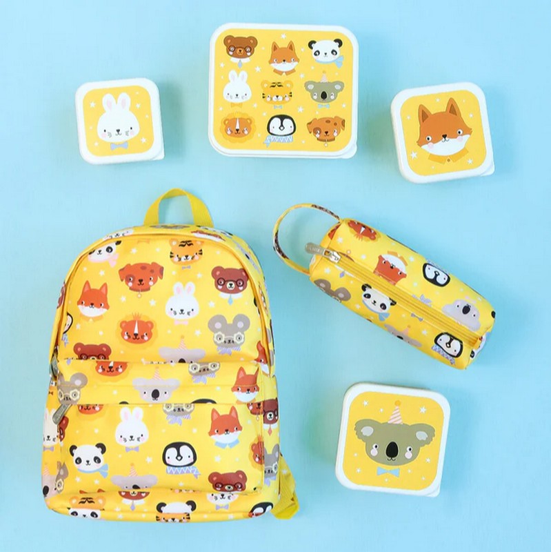 Zaino per bambini giallo decorato con animali