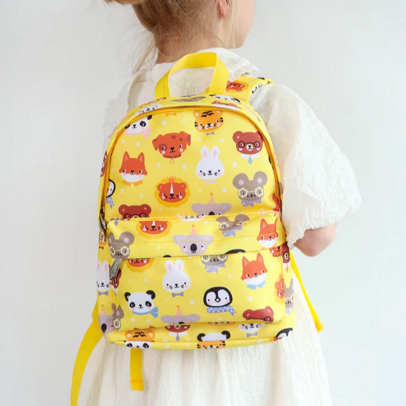 Zaino per bambini giallo decorato con animali