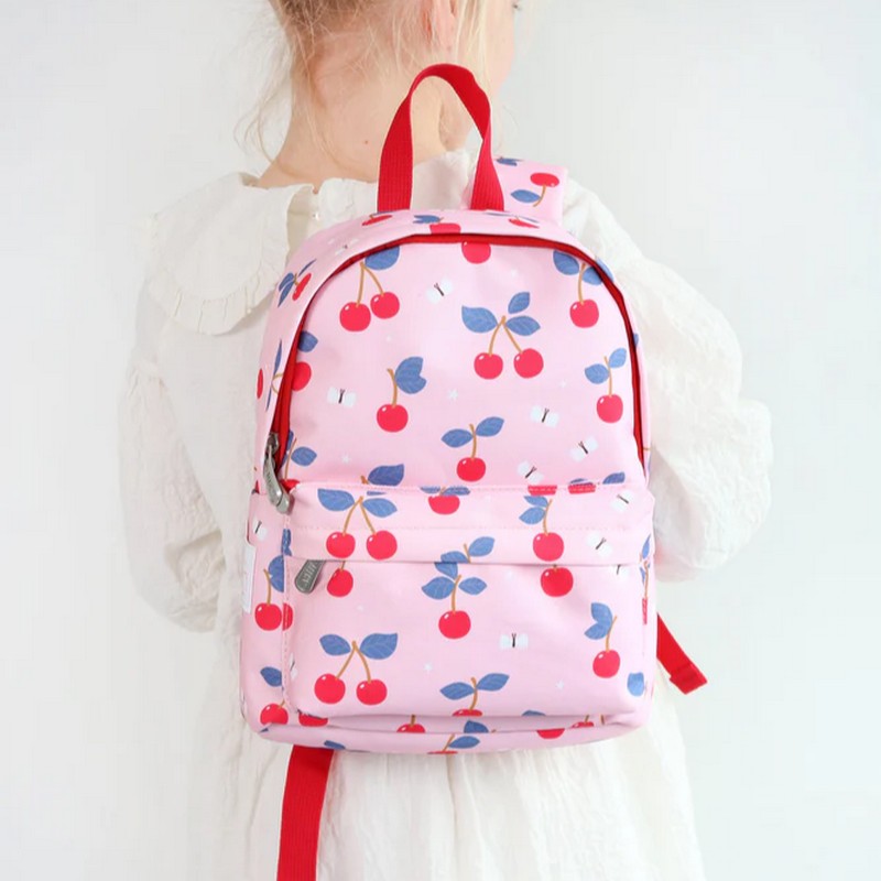 Zaino per bambini rosa decorato con ciliegie