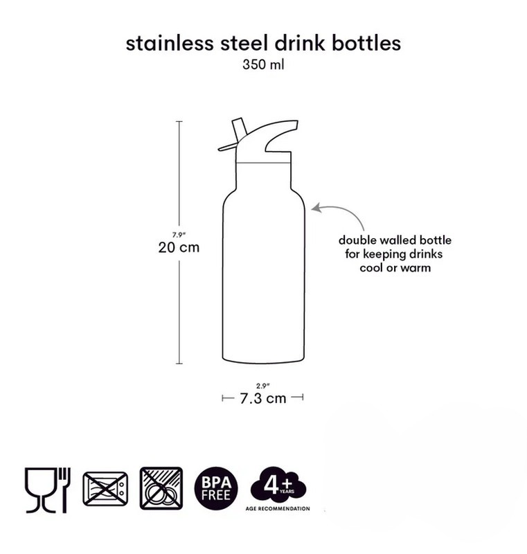 Borraccia termica rosa per bambini con cannuccia decorata con ciliegie da 350 ml
