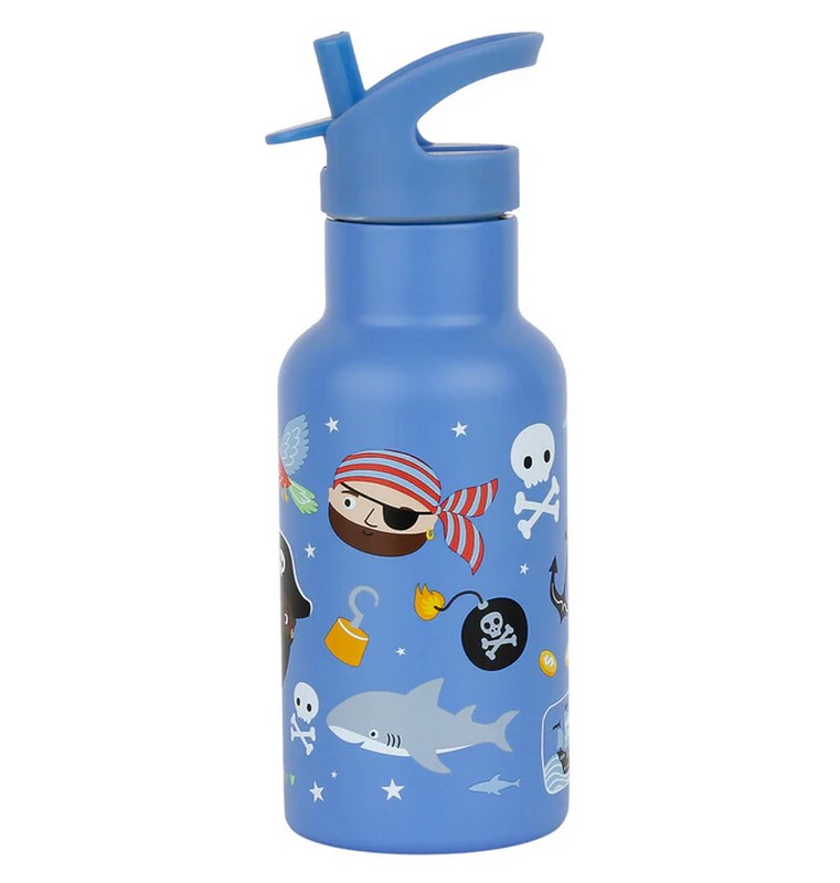 Borraccia termica blu per bambini con cannuccia decorata con pirati da 350 ml
