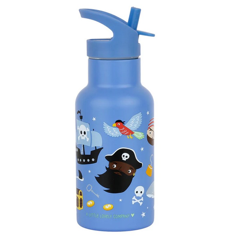 Borraccia termica blu per bambini con cannuccia decorata con pirati da 350 ml