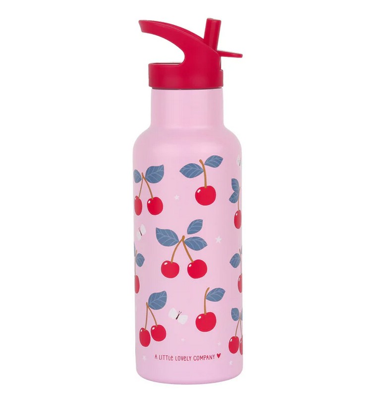 Borraccia termica rosa per bambini con cannuccia decorata con ciliegie da 500 ml