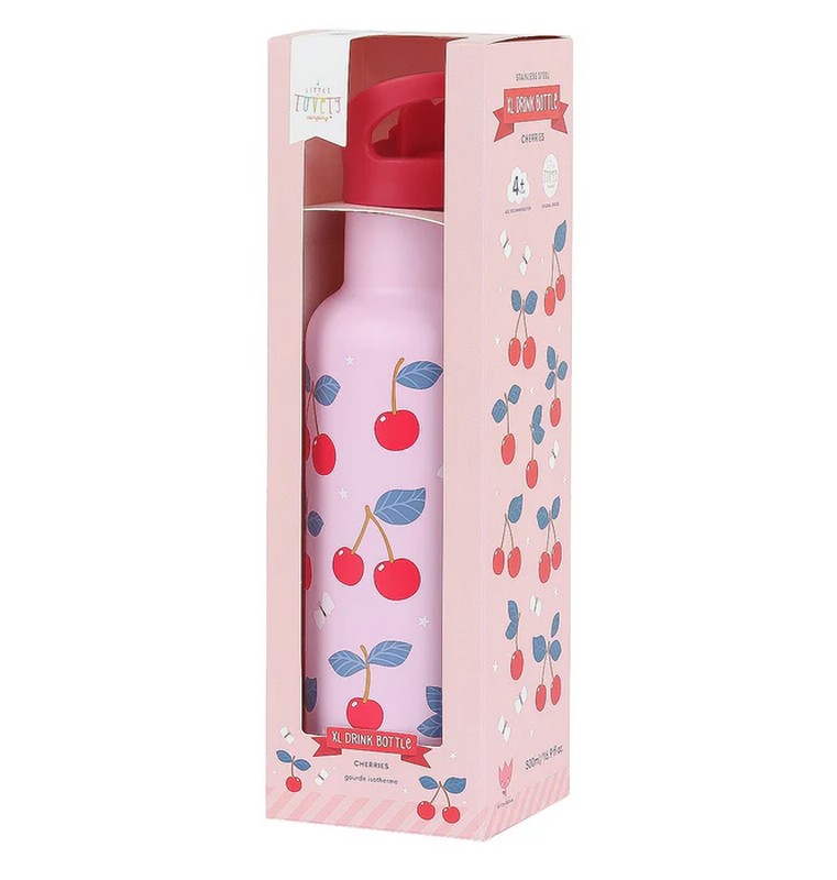 Borraccia termica rosa per bambini con cannuccia decorata con ciliegie da 500 ml