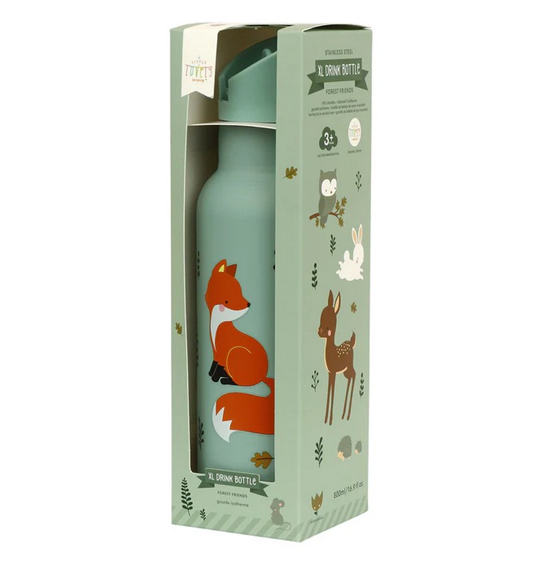 Borraccia termica verde per bambini con cannuccia decorata con animali da 500 ml