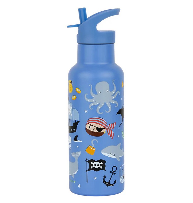 Borraccia termica blu per bambini con cannuccia decorata con pirati da 500 ml