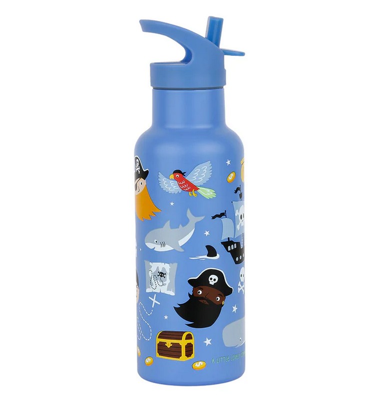 Borraccia termica blu per bambini con cannuccia decorata con pirati da 500 ml
