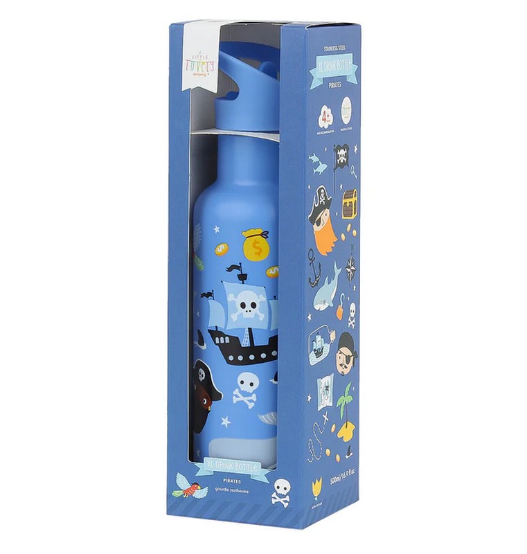 Borraccia termica blu per bambini con cannuccia decorata con pirati da 500 ml