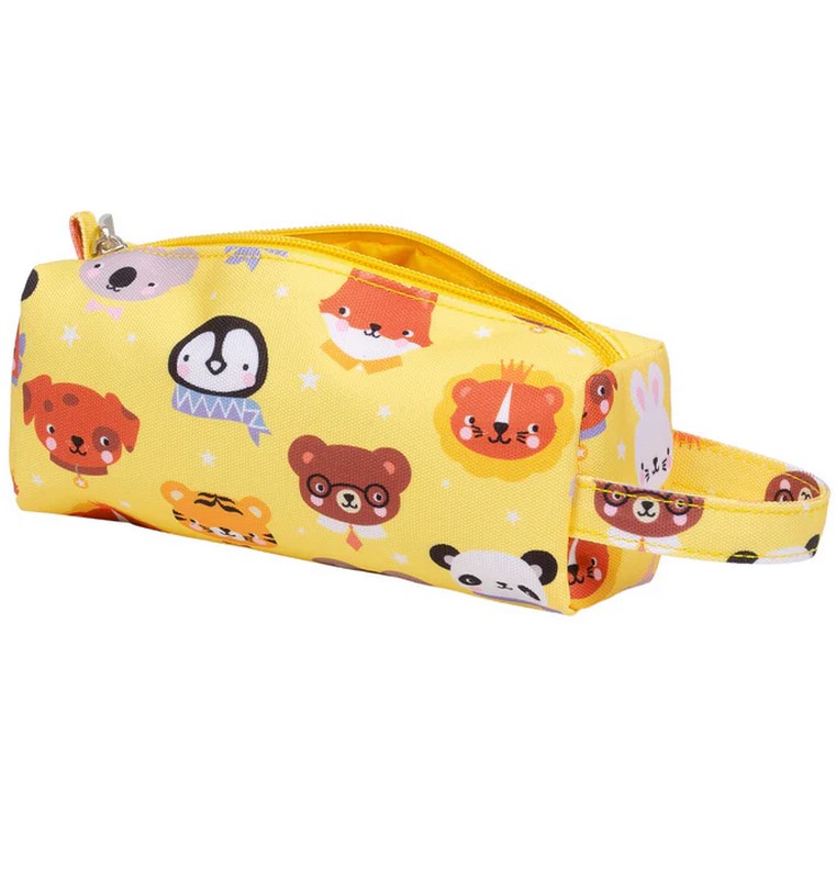 Astuccio per bambini giallo decorato con animali