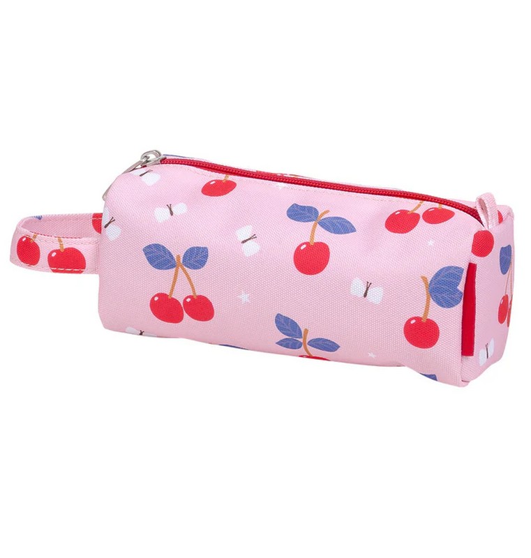 Astuccio per bambini rosa decorato con ciliegie