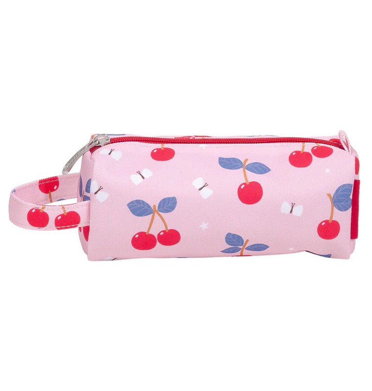 Astuccio per bambini rosa decorato con ciliegie