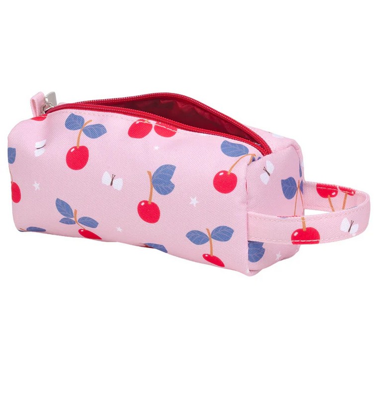 Astuccio per bambini rosa decorato con ciliegie