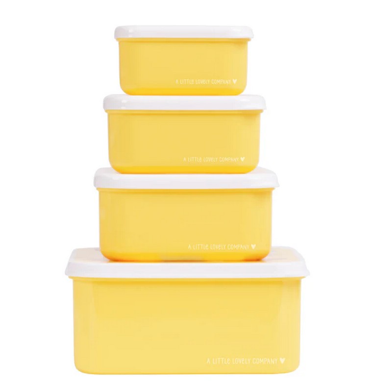 Set 4 contenitori porta merenda gialli per bambini decorati con animali