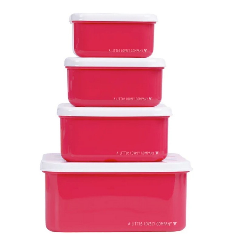 Set 4 contenitori porta merenda rosa per bambini decorati con ciliegie