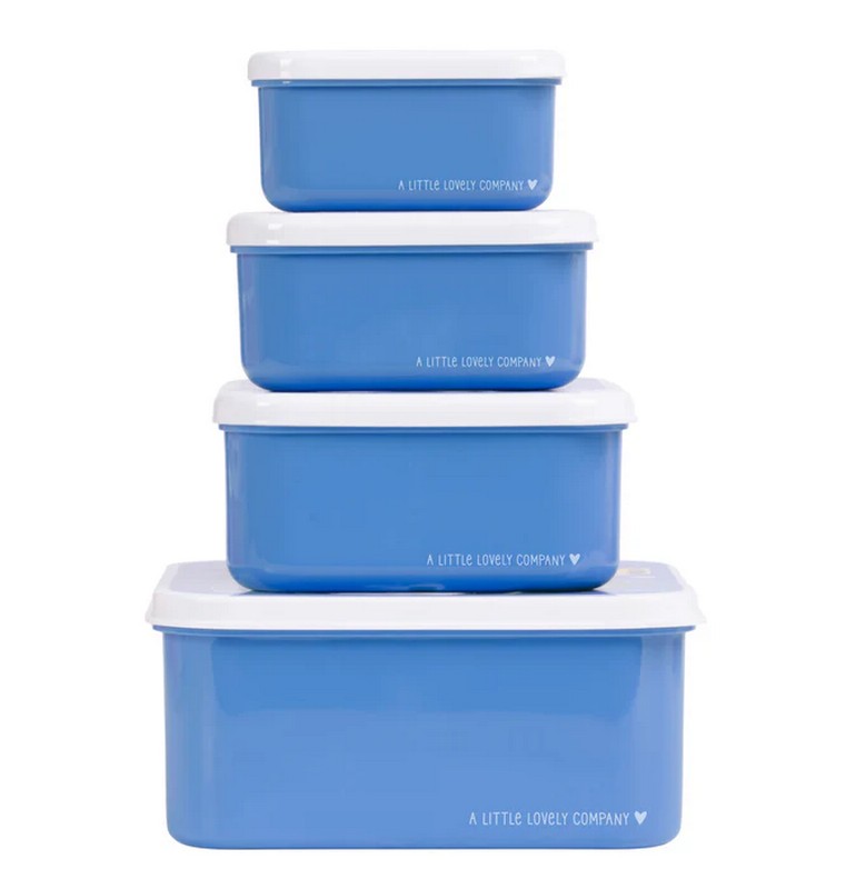 Set 4 contenitori porta merenda blu per bambini decorati con pirati