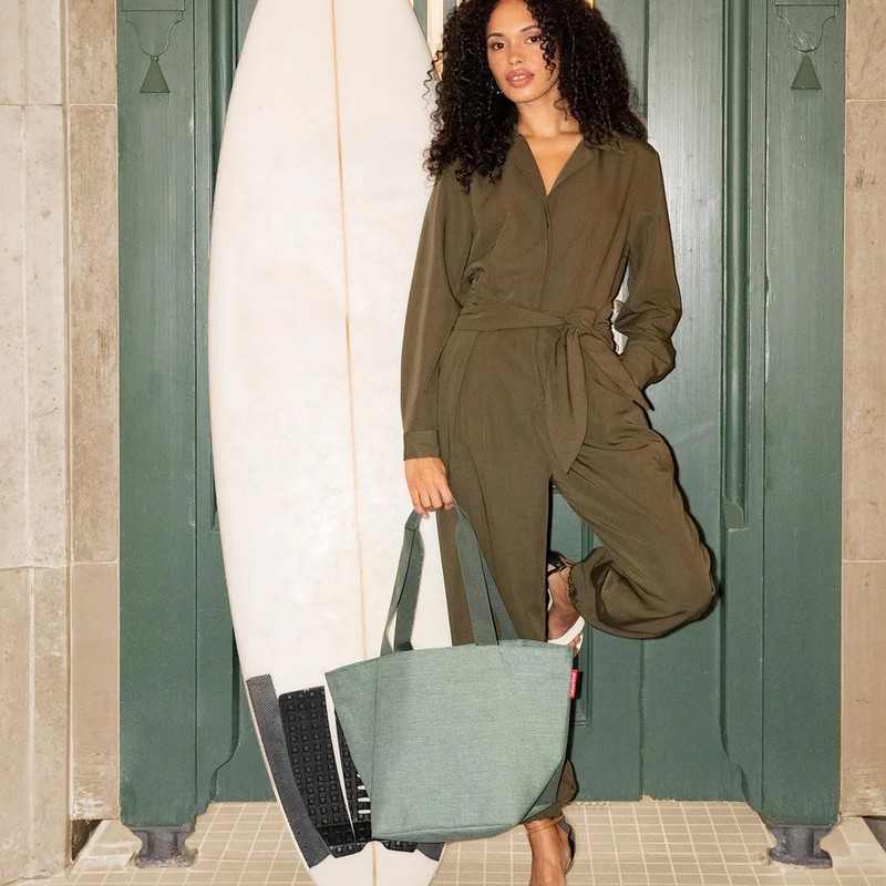 Borsa da shopping verde salvia con chiusura zip