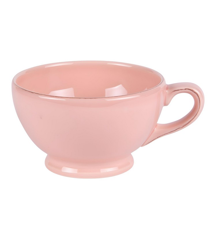 Tazza da colazione larga a ciotola in ceramica rosa con manico