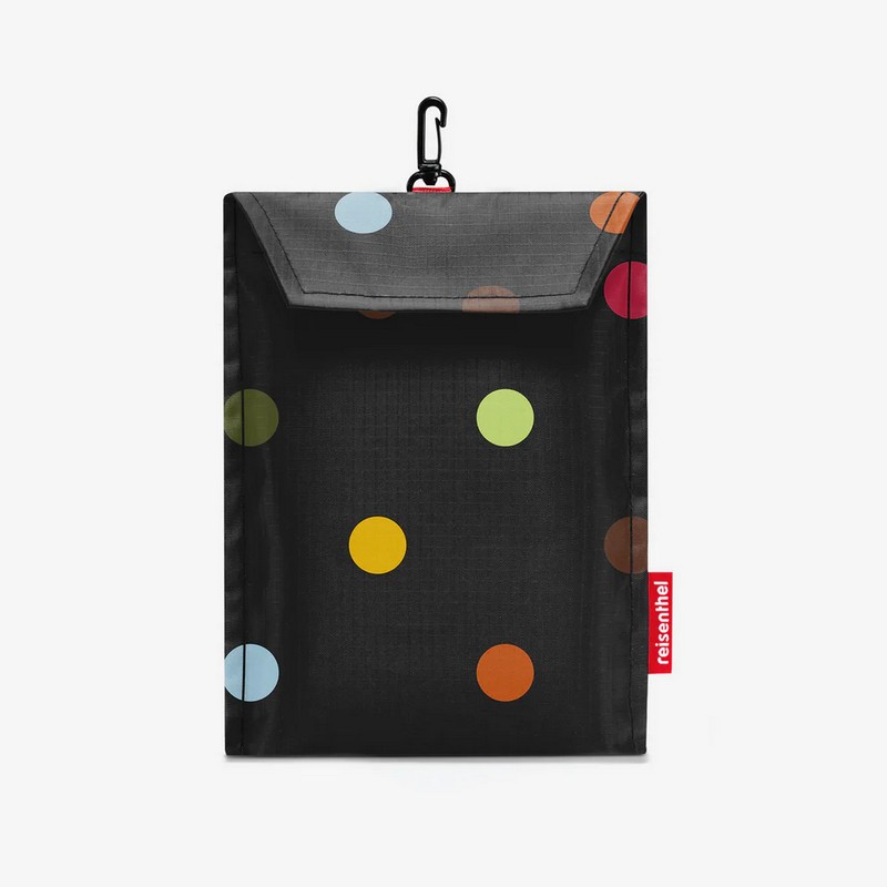 Borsa da viaggio pieghevole nera a pois multicolor, un accessorio ideale da inserire in valigia