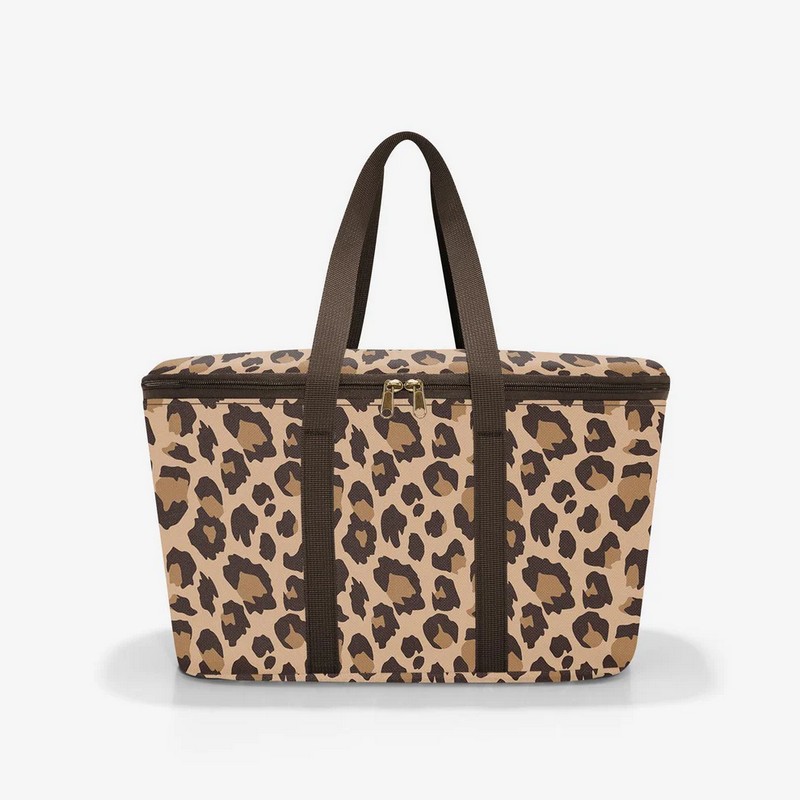 Borsa termica leopardata con chiusura zip e manico, ideale per mantenere la temperatura di cibo, farmaci e cosmetici
